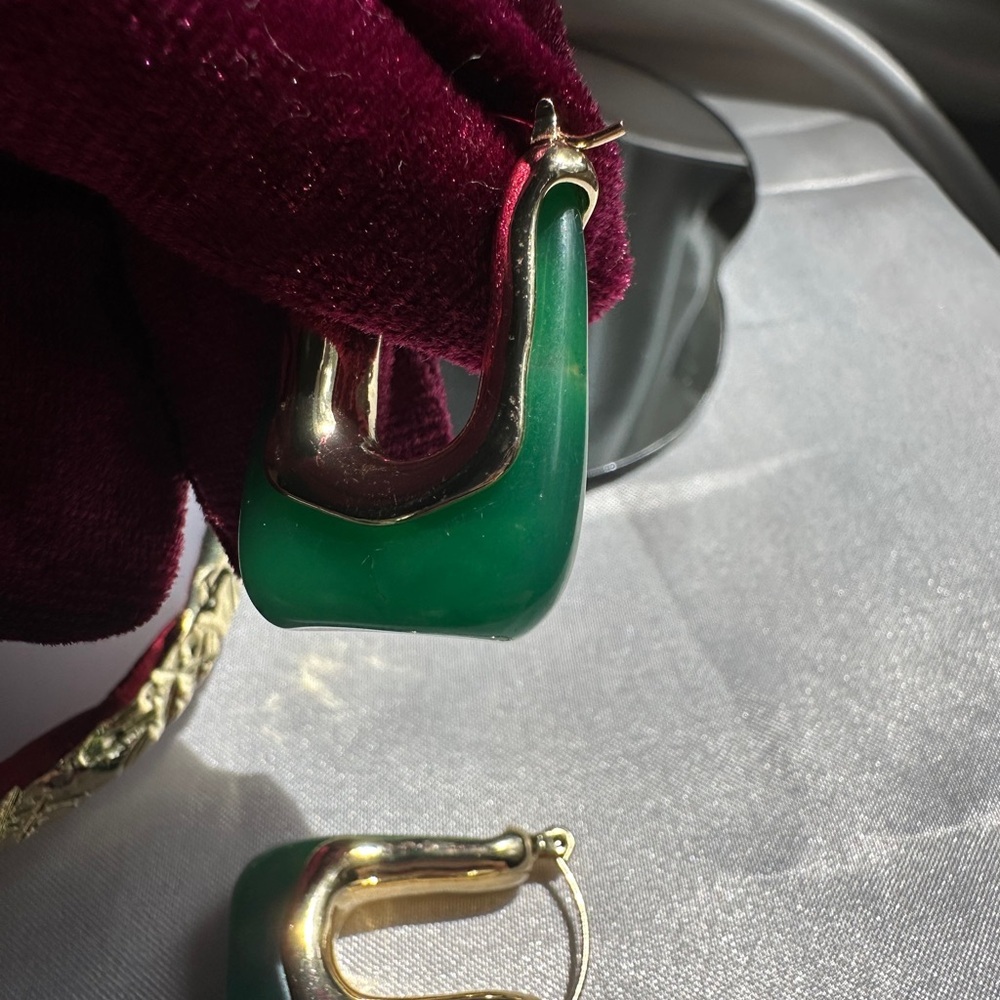 Anthropologie Gold and Green Statement Earrings - Picture 7 of 13